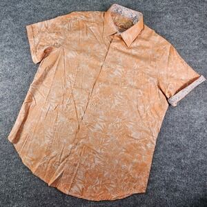 Robert Graham Highland 2 Jacquard Short‎ Sleeve Shirt Mens L Orange Floral Print